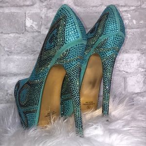 Teal Crystal gem platform heels